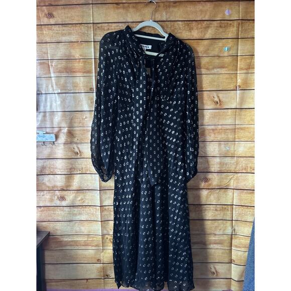 Boden Tie Neck Midi Dress Black and Silver Clip Size 8P NWT $279 - Picture 3 of 7